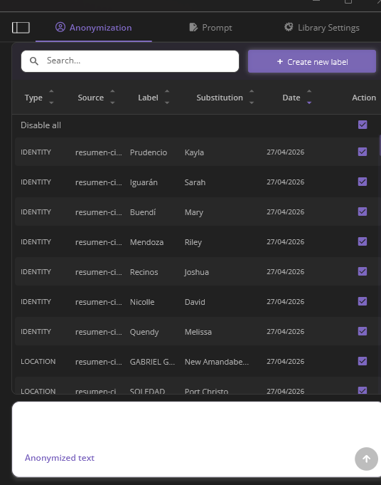 Manual anonymization control panel in ConfidentialAI